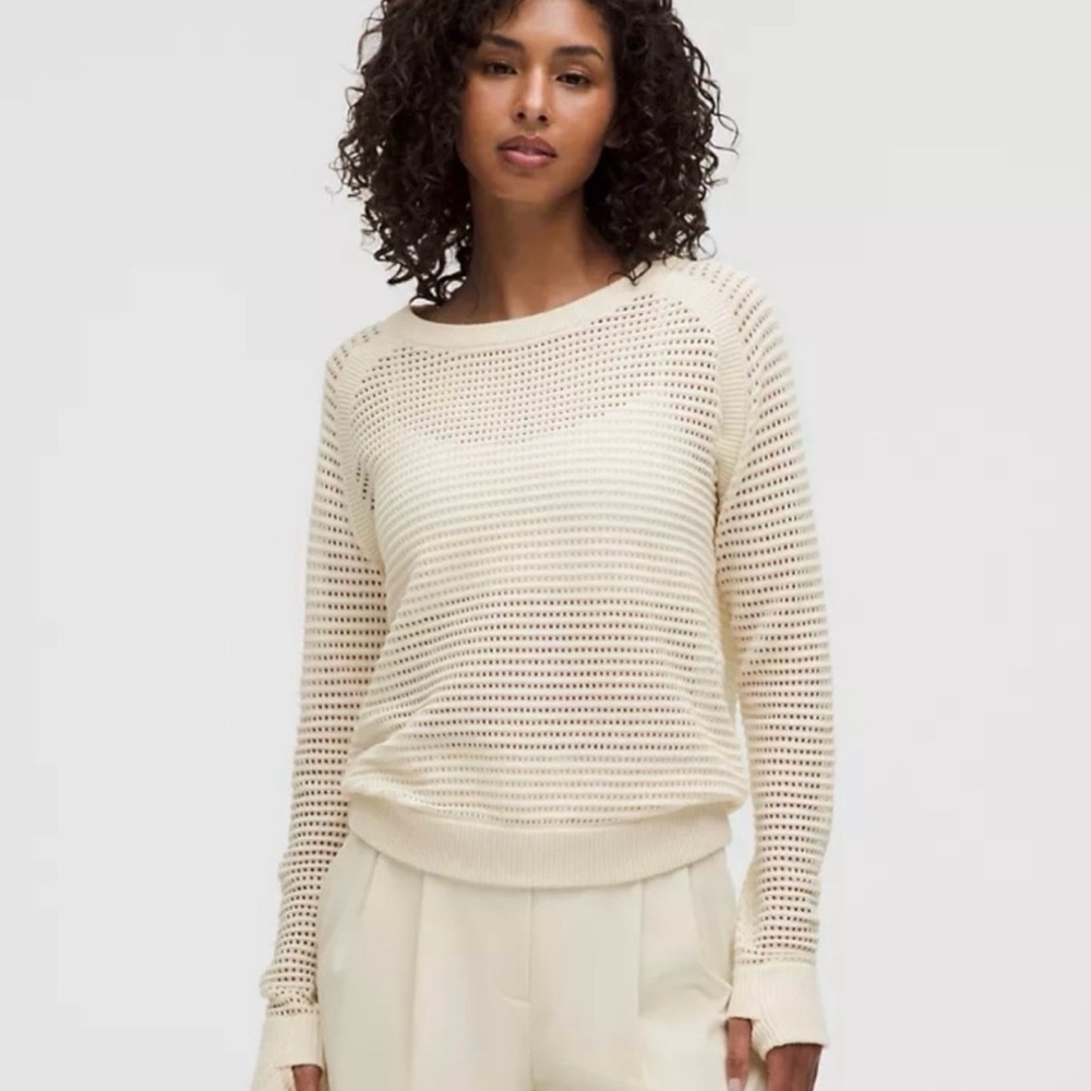 Lululemon Size 2X ? Pointelle-Knit Cotton Sweater Light Ivory *FLAWS